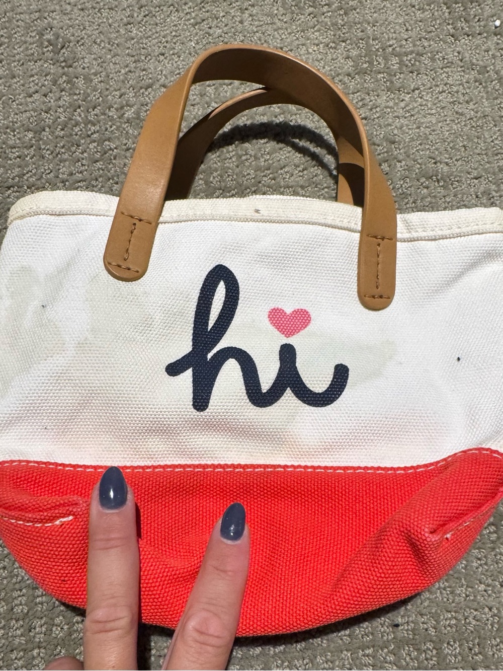GAP Kids Canvas Tote in White, Coral and Tan with 'hi' Script